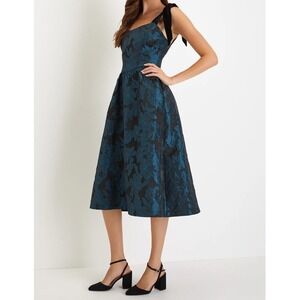 Lulus XL Blue Floral Jacquard Midi Dress Tie Straps Party Cocktail Prom NWT